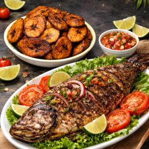 Poisson braisé aux épices, Aloko fondant , salsa fraîche citronnée (Samedi)